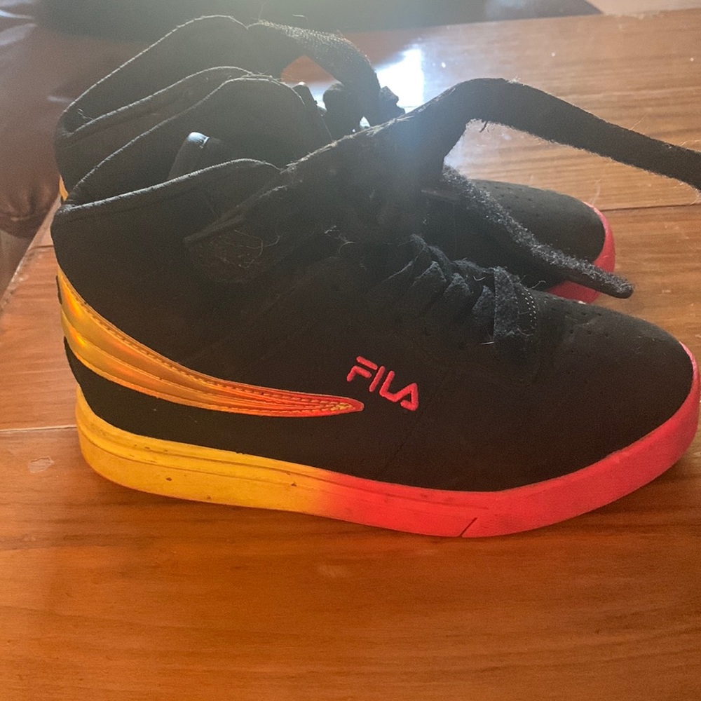 Black, pink, yellow Fila girl shoes